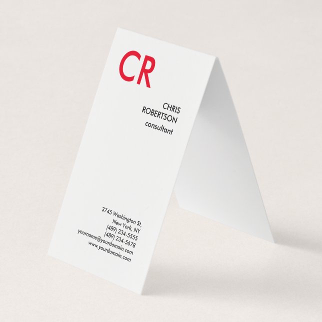 Artistic Monogram Black White Red Business Card (Front)