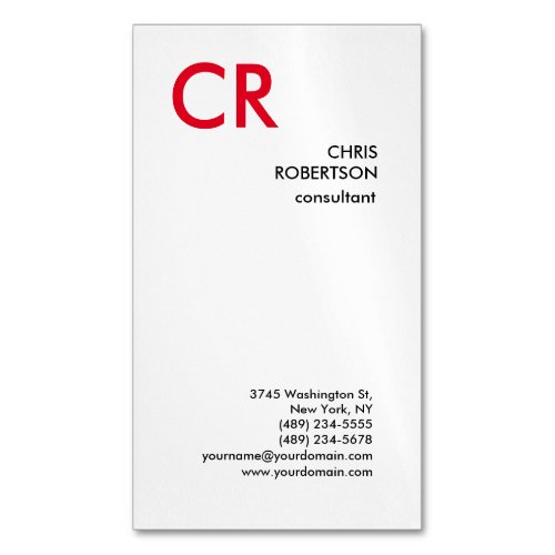 Artistic Monogram Black White Red Business Card Magnet
