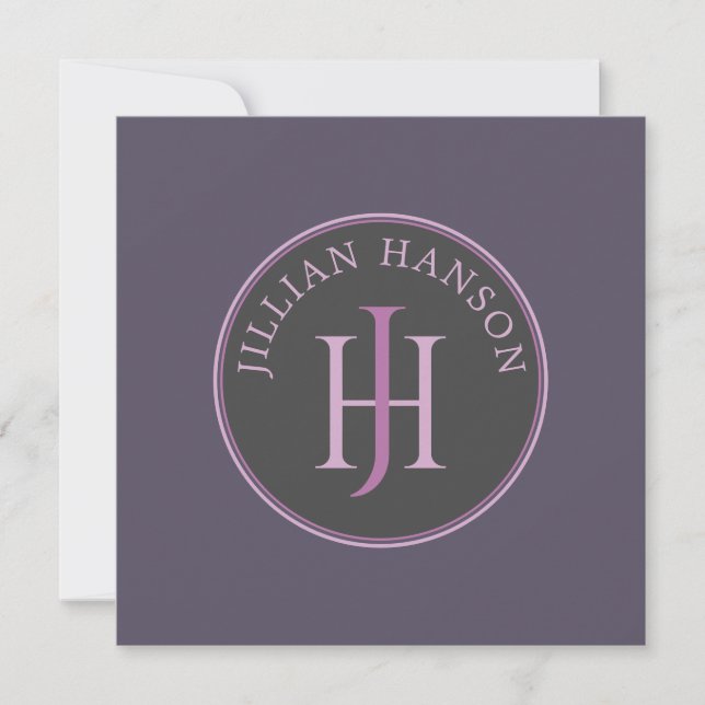 Artistic Monogram Name Logo Raspberry Violet Note Card (Front)