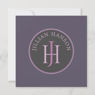 Artistic Monogram Name Logo Raspberry Violet Note Card
