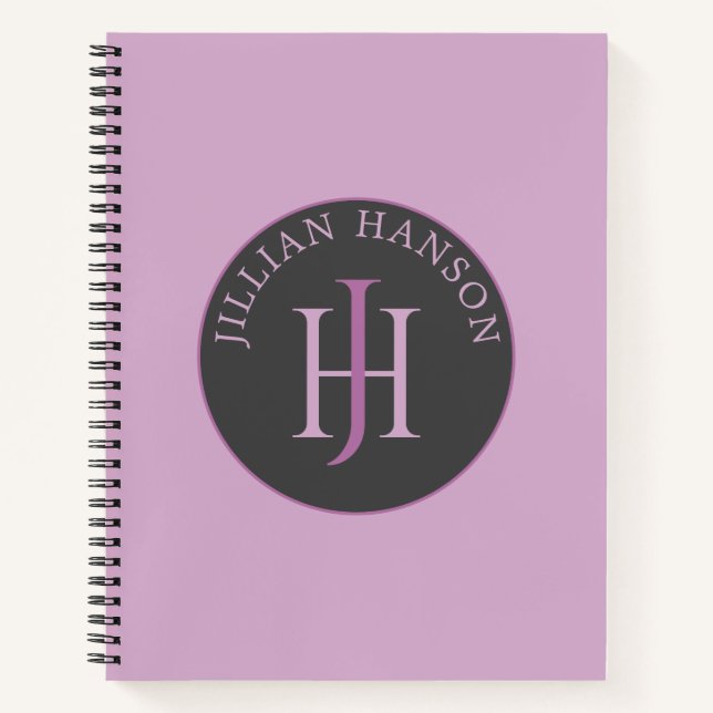 Artistic Monogram Name Logo Raspberry Violet Notebook (Front)