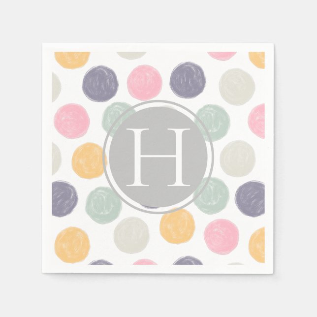 artistic monogram pastel polka dot brush stroke napkins (Front)