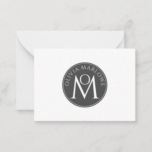 Artistic Monogram Personal Name Logo Black White Note Card