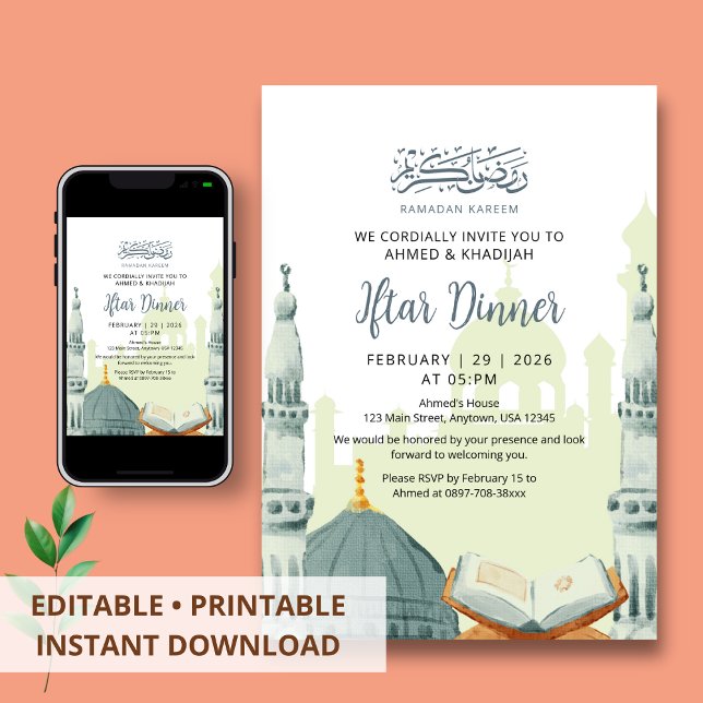 Artistic Mosque and Holy Quran Ramadan Iftar Invitation (Creator Uploaded)