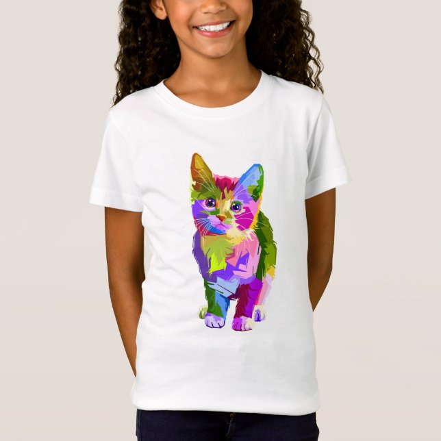 Artistic Multi-Color Cat/Kitten Girl's T-shirt (Front)