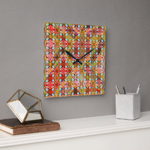 Artistic Multi Color Diamond Pattern Square Wall Clock