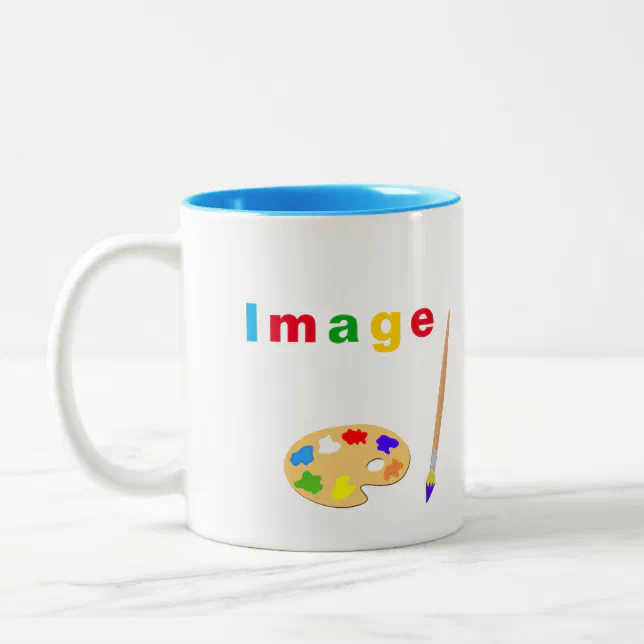 Artistic Multicolor Text & Art Icons on White Two-Tone Coffee Mug | Zazzle