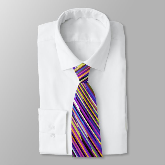 Artistic Multicolored Abstract Striped Pattern Neck Tie (Tied)