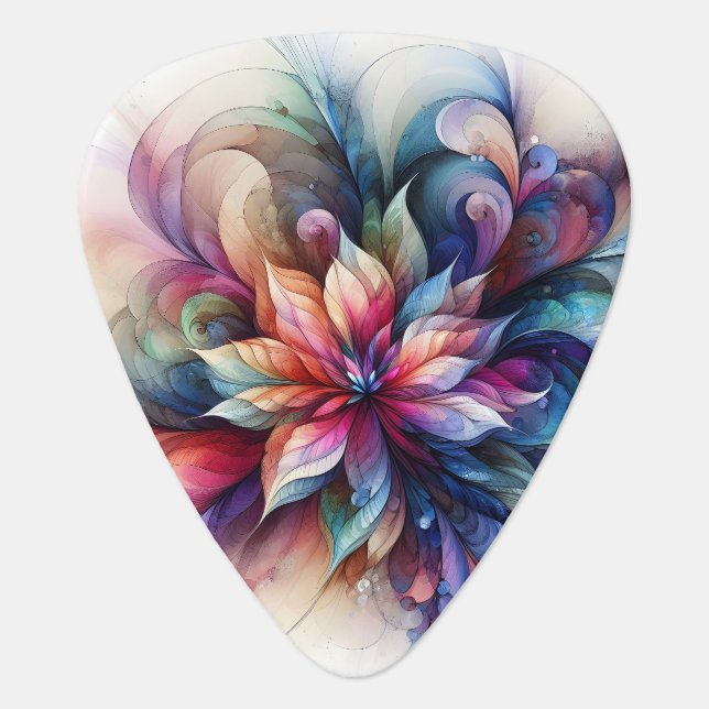 Artistic Music Accessory Multicolor Flower Fractal Guitar Pick (Front)