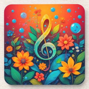 Artistic Musical Note Surrounded By Colorful Flowe Beverage Coaster