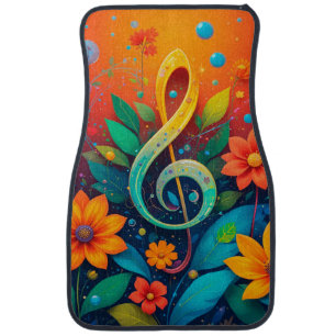 Artistic Musical Note Surrounded By Colorful Flowe Car Floor Mat