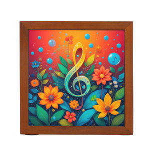 Artistic Musical Note Surrounded By Colorful Flowe Desk Organizer