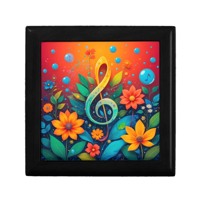 Artistic Musical Note Surrounded By Colorful Flowe Gift Box (Front)