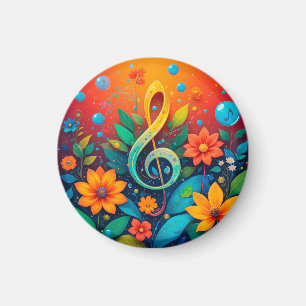Artistic Musical Note Surrounded By Colorful Flowe Magnet