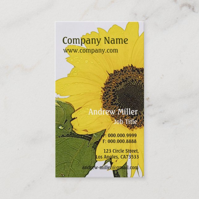 Artistic Nature l Single Morning Dew Sunflower Business Card (Front)