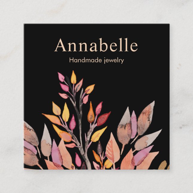 Artistic Nature Watercolor Plants Square Square Business Card (Front)