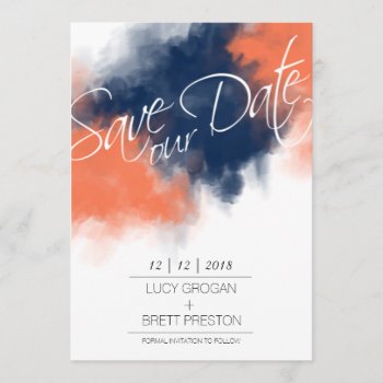 Artistic Navy And Coral Watercolor Save Our Date Save The Date by theMRSingLink at Zazzle