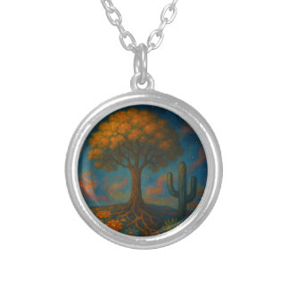Artistic Necklace with Tree and Cactus Pendant