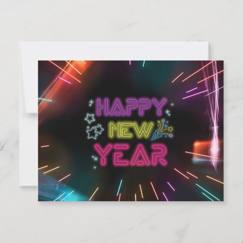 Artistic neon lines happy new year POSTCARD