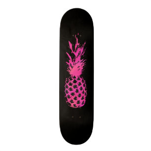 Artistic neon pink and black watercolor pineapple skateboard deck