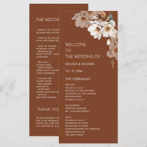 Artistic Neutral Flowers Terracotta Wedding Program