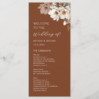 Artistic Neutral Flowers Terracotta Wedding Program