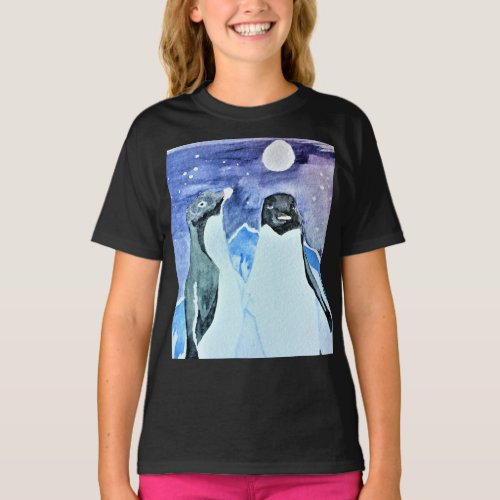 Artistic Nighttime Adelie Penguins T_Shirt