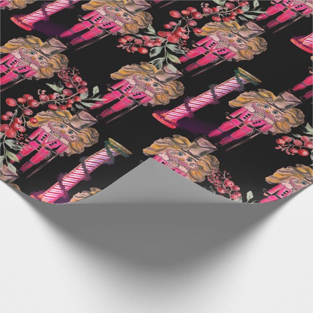 Artistic Nutcracker Soldiers Holly  Wrapping Paper (Corner)