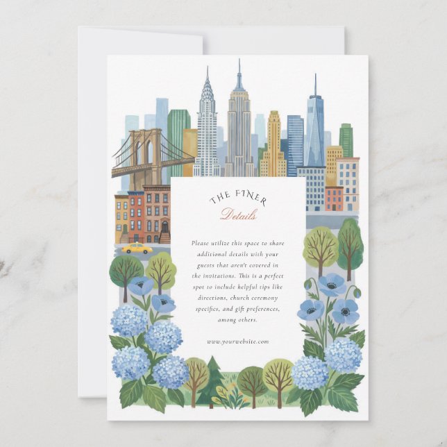 その他 Invitation Artistic NYC Skyline Slate Blue Hydrangea Wedding Invitation | Zazzle