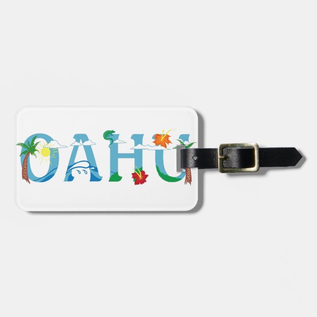 Artistic Oahu Hawaii word art luggage tag (Front Horizontal)