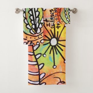 Artistic Orange Floral Flowers Lime Green Modern