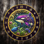 Artistic Orca Turtle Dartboard Display<br><div class="desc">Bring artistic flair to your fishing lodge or man cave with this stunning orca and turtle dartboard display. The centerpiece features a beautifully detailed orca, its body adorned with purple, gold, and blue stained-glass-like patterns. The accompanying turtle adds a sense of serenity to the overall aquatic theme. The circular frame...</div>