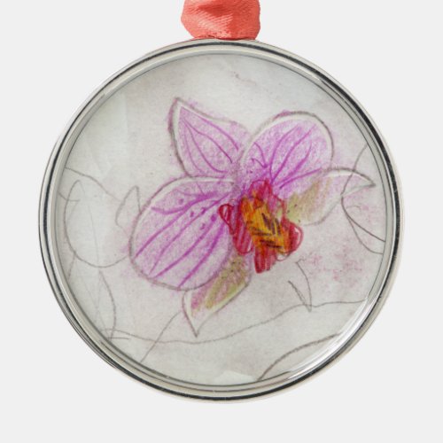 Artistic Orchid Hand Drawn Sketch Metal Ornament