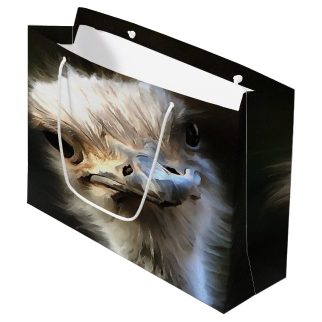 Artistic Ostrich Portrait With Goofy Expression Large Gift Bag (Front Angled)