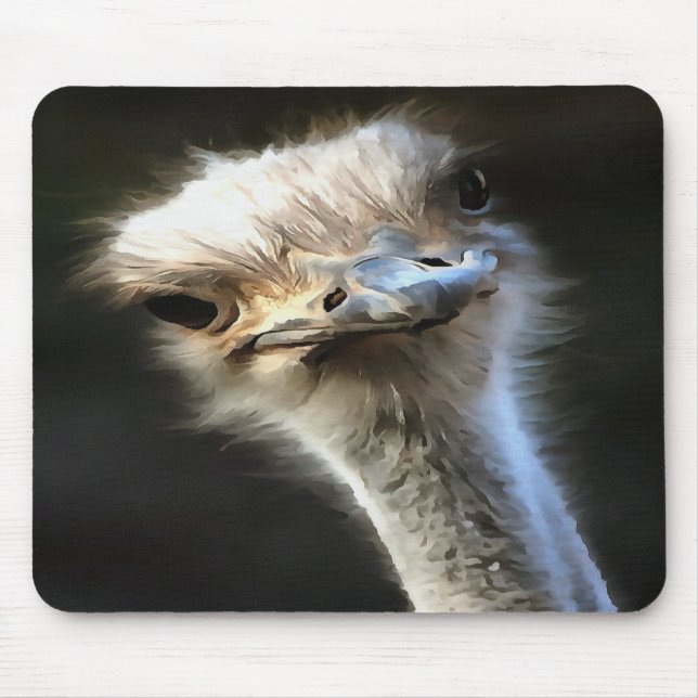 Artistic Ostrich Portrait With Goofy Expression Mouse Pad (Front)