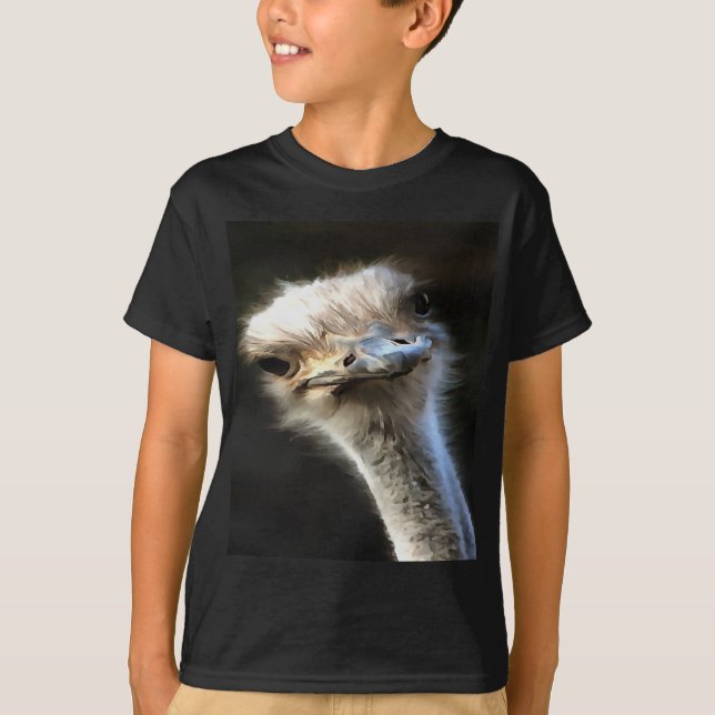 Artistic Ostrich Portrait With Goofy Expression T-Shirt (Front)