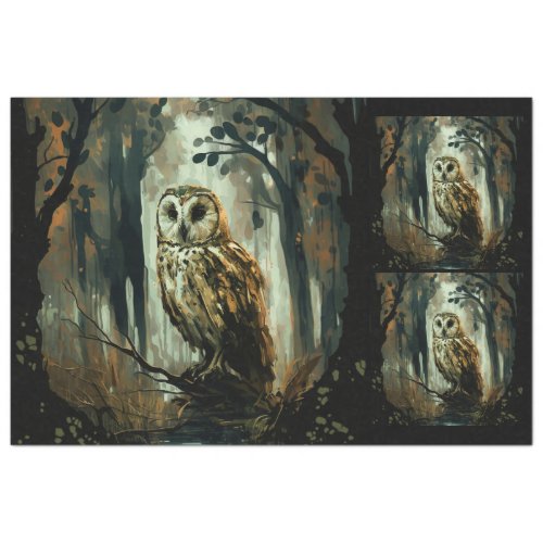 Artistic Owl Forest Watercolor 20x30  Decoupage  Tissue Paper