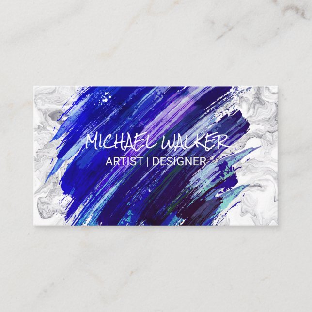 Artistic Paint Brushed | Marble Background Business Card (Front)