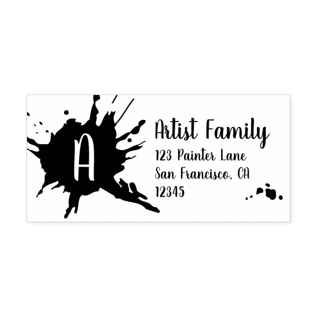 Artistic Paint Splash Monogram Return Address Rubber Stamp (Imprint)