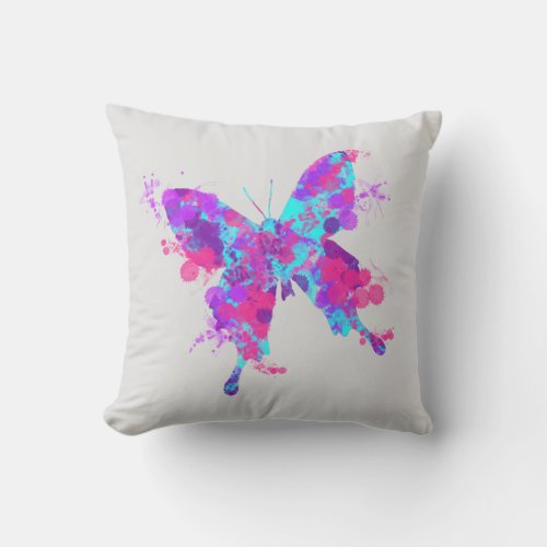Artistic Paint Splatter Butterfly Throw Pillow