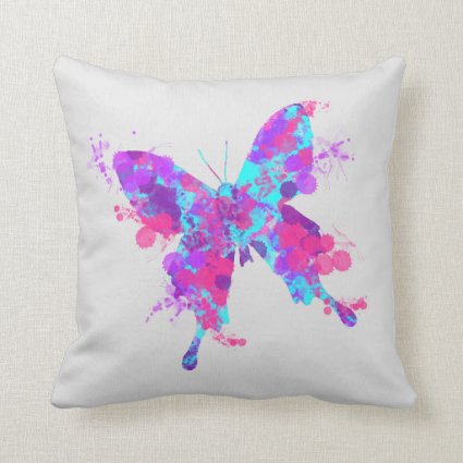 Artistic Paint Splatter Butterfly Throw Pillow