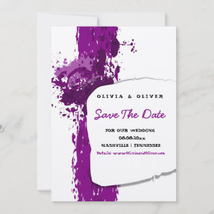Artistic Paint Splatter Purple Save The Date Card