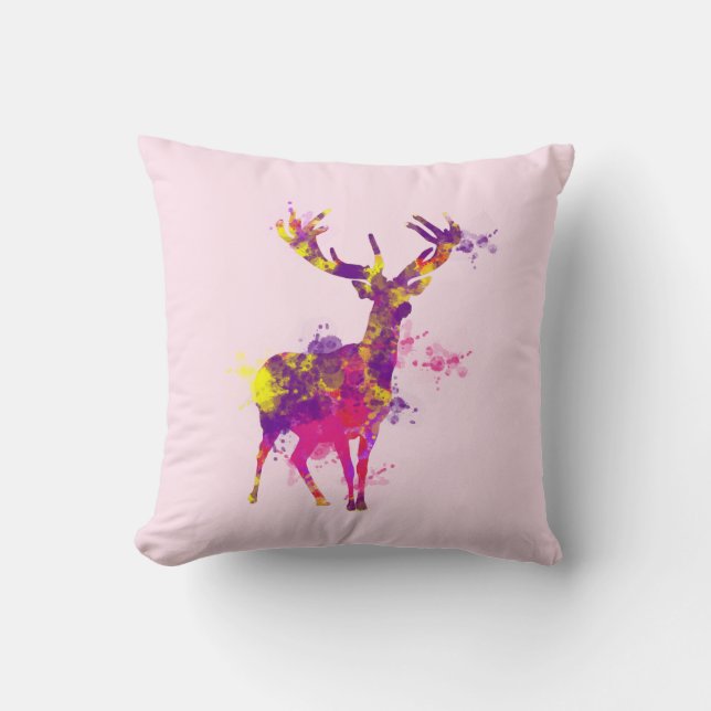 Artistic Paint Splatter Stag Deer Throw Pillow (Front)