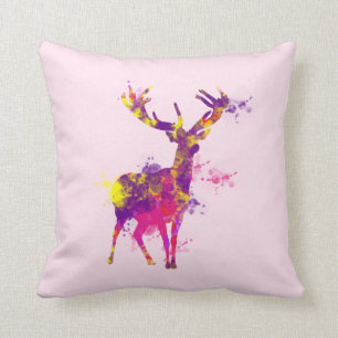 Artistic Paint Splatter Stag Deer Throw Pillow