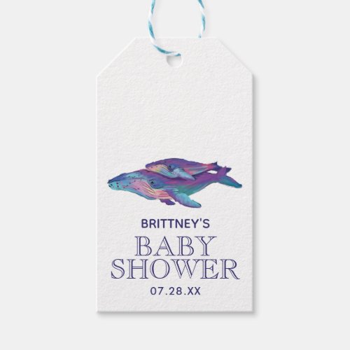 Artistic Painted Whale with Calf Baby Shower Gift Tags