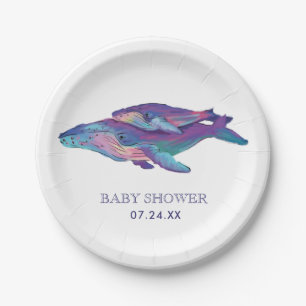 Artistic Painted Whale with Calf Baby Shower Paper Plates