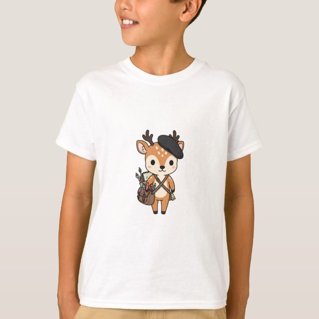 Artistic Painter Fawn Deer Kids T-Shirt (Front)