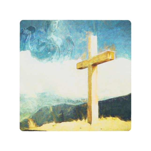 Artistic Painting Cross & Angel Metal Art (Front)