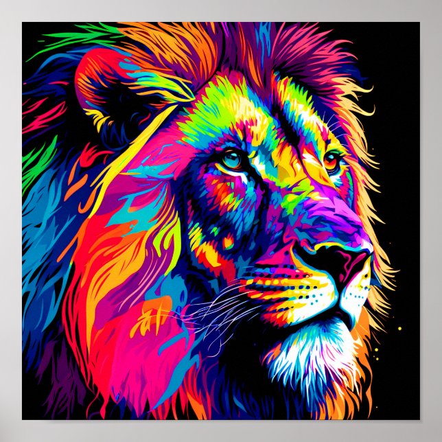 Artistic Painting Of A Lion Portrait Poster (Front)