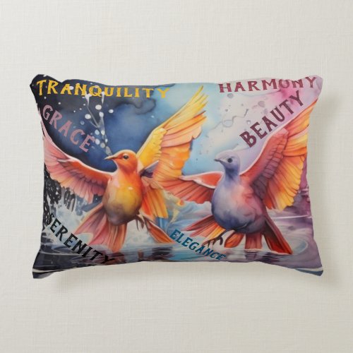 Artistic Painting of Birds in Water Accent Pillow